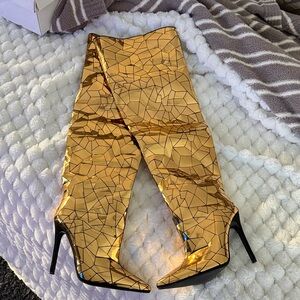 Gold Geometric Heeled Boots